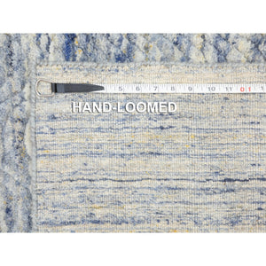 2'6"x9'9" Blue Variegated Textured Design Hand Loomed Runner Pure Wool Modern Oriental Rug FWR350412