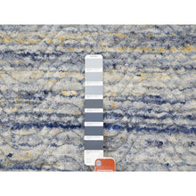 Load image into Gallery viewer, 2&#39;6&quot;x11&#39;9&quot; Blue Variegated Textured Design Hand Loomed Runner Pure Wool Modern Oriental Rug FWR350418