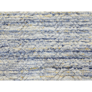 2'6"x11'9" Blue Variegated Textured Design Hand Loomed Runner Pure Wool Modern Oriental Rug FWR350418