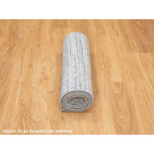 Load image into Gallery viewer, 2&#39;6&quot;x11&#39;9&quot; Blue Variegated Textured Design Hand Loomed Runner Pure Wool Modern Oriental Rug FWR350418