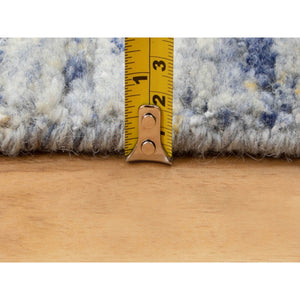 2'6"x11'9" Blue Variegated Textured Design Hand Loomed Runner Pure Wool Modern Oriental Rug FWR350418