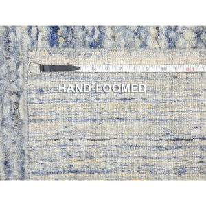 2'6"x11'9" Blue Variegated Textured Design Hand Loomed Runner Pure Wool Modern Oriental Rug FWR350418
