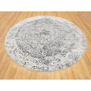 7'x7' Round Broken Persian Design Wool and Pure Silk Hand Knotted Oriental Rug FWR350448