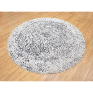 7'x7' Round Broken Persian Design Wool and Pure Silk Hand Knotted Oriental Rug FWR350448