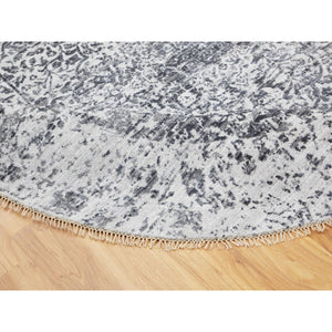 7'x7' Round Broken Persian Design Wool and Pure Silk Hand Knotted Oriental Rug FWR350448