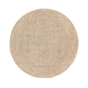 5'9"x5'9" Round Taupe Fine Jacquard Hand Loomed Modern Wool And Art Silk Oriental Rug FWR350598