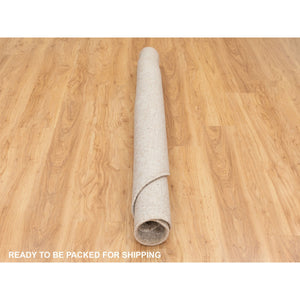 5'9"x5'9" Round Taupe Fine Jacquard Hand Loomed Modern Wool And Art Silk Oriental Rug FWR350598