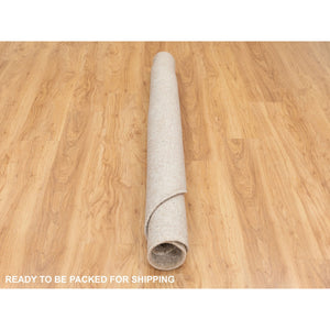 5'10"x5'10" Round Taupe Fine Jacquard Hand Loomed Modern Wool And Art Silk Oriental Rug FWR350604
