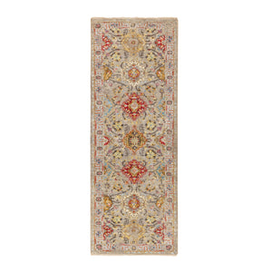2'8"x7'10" THE SUNSET ROSETTES Wool And Pure Silk Runner Hand Knotted Oriental Rug FWR350646