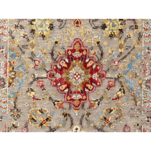 2'8"x7'10" THE SUNSET ROSETTES Wool And Pure Silk Runner Hand Knotted Oriental Rug FWR350646