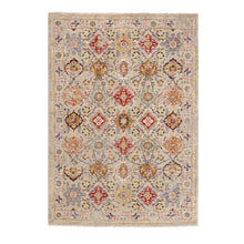 Load image into Gallery viewer, 6&#39;1&quot;x9&#39; THE SUNSET ROSETTES Wool And Pure Silk Hand Knotted Oriental Rug FWR350658