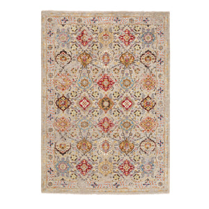 6'1"x9' THE SUNSET ROSETTES Wool And Pure Silk Hand Knotted Oriental Rug FWR350658