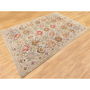 6'1"x9' THE SUNSET ROSETTES Wool And Pure Silk Hand Knotted Oriental Rug FWR350658