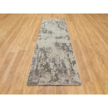 Load image into Gallery viewer, 2&#39;8&quot;x9&#39;7&quot; Earth Tones Hi and Lo Pile Abstract Design Wool and Silk Hand Knotted Runner Oriental Rug FWR350664