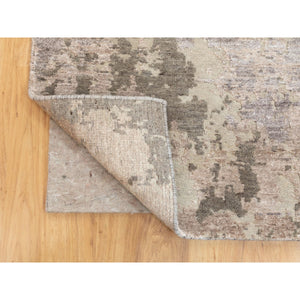 2'8"x9'7" Earth Tones Hi and Lo Pile Abstract Design Wool and Silk Hand Knotted Runner Oriental Rug FWR350664