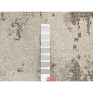 2'8"x9'7" Earth Tones Hi and Lo Pile Abstract Design Wool and Silk Hand Knotted Runner Oriental Rug FWR350664