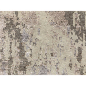 2'8"x9'7" Earth Tones Hi and Lo Pile Abstract Design Wool and Silk Hand Knotted Runner Oriental Rug FWR350664