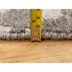 2'8"x9'7" Earth Tones Hi and Lo Pile Abstract Design Wool and Silk Hand Knotted Runner Oriental Rug FWR350664