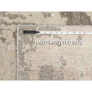 2'8"x9'7" Earth Tones Hi and Lo Pile Abstract Design Wool and Silk Hand Knotted Runner Oriental Rug FWR350664