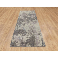 Load image into Gallery viewer, 2&#39;8&quot;x10&#39; Gray Abstract Design Wool And Silk Runner Hand Knotted Oriental Rug FWR350688