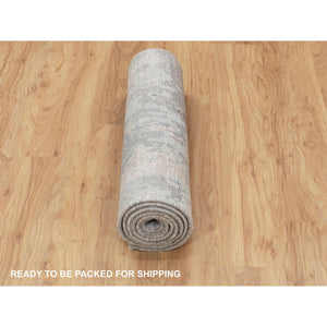 2'8"x10' Gray Abstract Design Wool And Silk Runner Hand Knotted Oriental Rug FWR350688