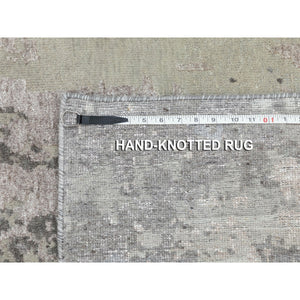 2'8"x10' Gray Abstract Design Wool And Silk Runner Hand Knotted Oriental Rug FWR350688