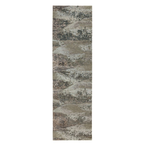 2'8"x9'10" Natural Colors Abstract Design Wool And Silk Runner Hand Knotted Oriental Rug FWR350712