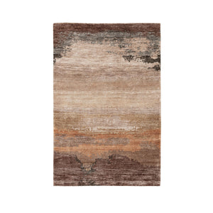 3'x5' Earth Tone Colors Abstract Design Wool And Silk Hand Knotted Modern Oriental Rug FWR350772