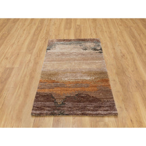 3'x5' Earth Tone Colors Abstract Design Wool And Silk Hand Knotted Modern Oriental Rug FWR350772