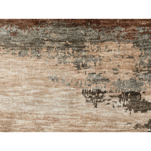 3'x5' Earth Tone Colors Abstract Design Wool And Silk Hand Knotted Modern Oriental Rug FWR350772