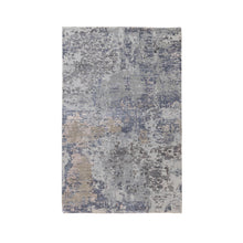 Load image into Gallery viewer, 3&#39;x5&#39; Gray Erased Design Wool And Silk Runner Hand Knotted Oriental Rug FWR350778