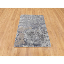 Load image into Gallery viewer, 3&#39;x5&#39; Gray Erased Design Wool And Silk Runner Hand Knotted Oriental Rug FWR350778