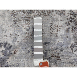 3'x5' Gray Erased Design Wool And Silk Runner Hand Knotted Oriental Rug FWR350778