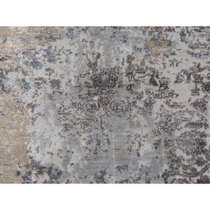3'x5' Gray Erased Design Wool And Silk Runner Hand Knotted Oriental Rug FWR350778