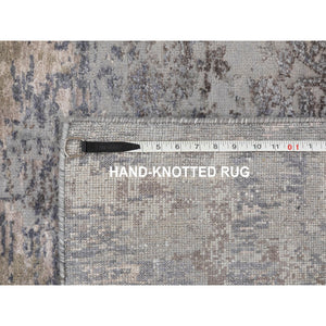 3'x5' Gray Erased Design Wool And Silk Runner Hand Knotted Oriental Rug FWR350778