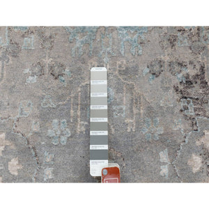 3'x5' Gray Erased Design Wool And Silk Hand Knotted Oriental Rug FWR350790