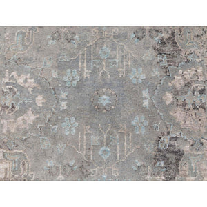 3'x5' Gray Erased Design Wool And Silk Hand Knotted Oriental Rug FWR350790