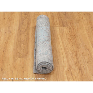 3'x5' Gray Erased Design Wool And Silk Hand Knotted Oriental Rug FWR350790