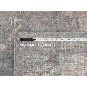 3'x5' Gray Erased Design Wool And Silk Hand Knotted Oriental Rug FWR350790