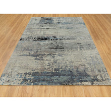 Load image into Gallery viewer, 6&#39;3&quot;x8&#39;10&quot; Abstract Design Modern Silver- Blue Hand Knotted Wool &amp; Silk Hi-Low Pile Oriental Rug FWR350886