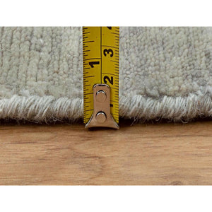 6'3"x8'10" Abstract Design Modern Silver- Blue Hand Knotted Wool & Silk Hi-Low Pile Oriental Rug FWR350886