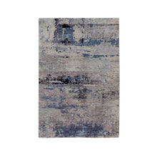 Load image into Gallery viewer, 3&#39;x4&#39;10&quot; Abstract Design Silver-Blue Modern Hand Knotted Wool &amp; Silk Hi-Low Pile Oriental Rug FWR350910
