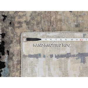 3'x4'10" Abstract Design Silver-Blue Modern Hand Knotted Wool & Silk Oriental Rug FWR350922
