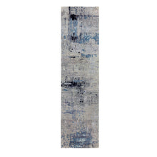 Load image into Gallery viewer, 2&#39;5&quot;x9&#39;9&quot; Abstract Design Silver- Blue Modern Hand Knotted Wool &amp; Silk Oriental Runner Rug FWR350988