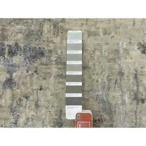2'5"x9'9" Abstract Design Silver- Blue Modern Hand Knotted Wool & Silk Oriental Runner Rug FWR350988