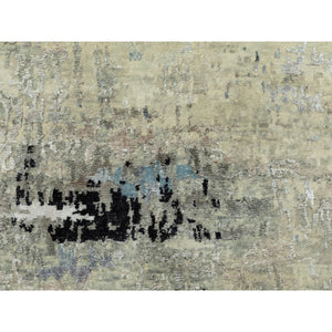 2'5"x9'9" Abstract Design Silver- Blue Modern Hand Knotted Wool & Silk Oriental Runner Rug FWR350988