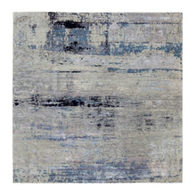 Load image into Gallery viewer, 9&#39;10&quot;x9&#39;11&quot; Abstract Design Square Silver-Blue Hand Knotted Hi-Low Pile Wool &amp; Silk Oriental Rug FWR351006