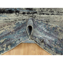 Load image into Gallery viewer, 9&#39;10&quot;x9&#39;11&quot; Abstract Design Square Silver-Blue Hand Knotted Hi-Low Pile Wool &amp; Silk Oriental Rug FWR351006