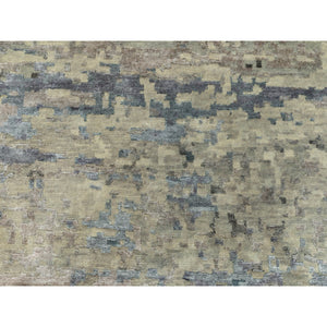 9'10"x9'11" Abstract Design Square Silver-Blue Hand Knotted Hi-Low Pile Wool & Silk Oriental Rug FWR351006