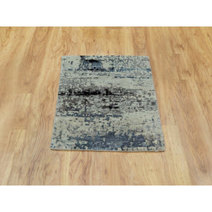 2'x2'10" Abstract Design Hi-Low Pile Silver-Blue Hand Knotted Wool & Silk Oriental Rug FWR351024
